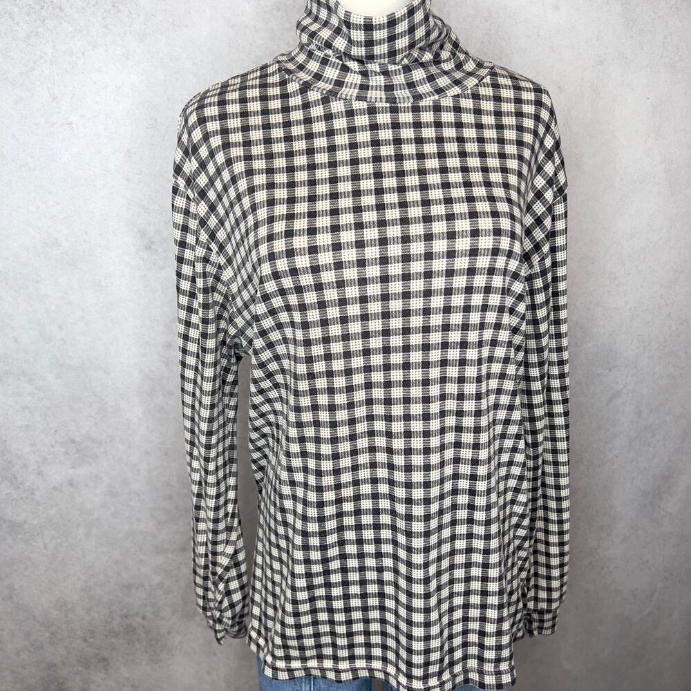 90s Vintage Gingham Women's Balloon Sleeve Turtleneck XL